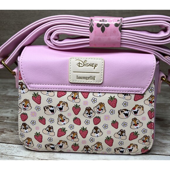 Loungefly Disney Chip 'N' Dale Strawberries Crossbody Bag Purse Chipmunks Pink - Picture 4 of 16